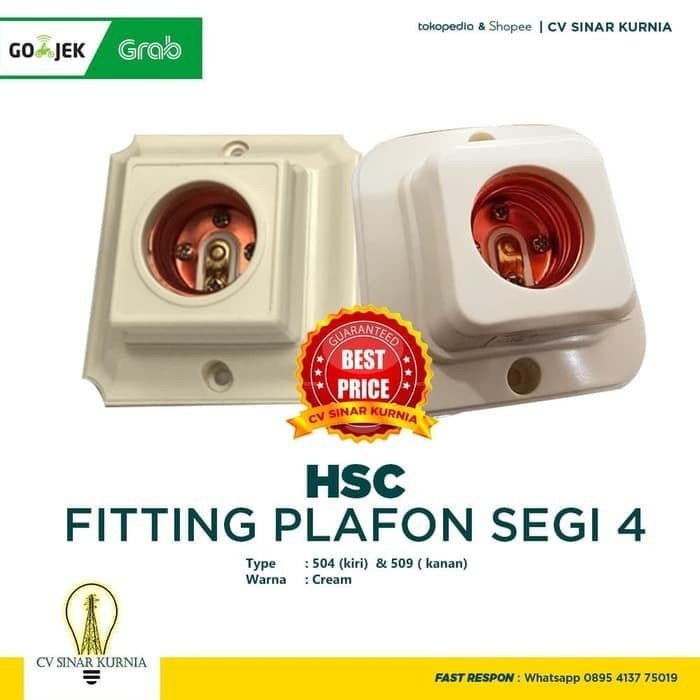 Fitting Plafon Segi 4 Untuk Lampu Gantung Merk HSC 509 Warna Cream