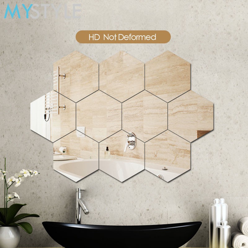 KACA CERMIN HEXAGONAL TEMPEL SATUAN WALL MIRROR STICKER DEKORASI DINDING AESTHETIC