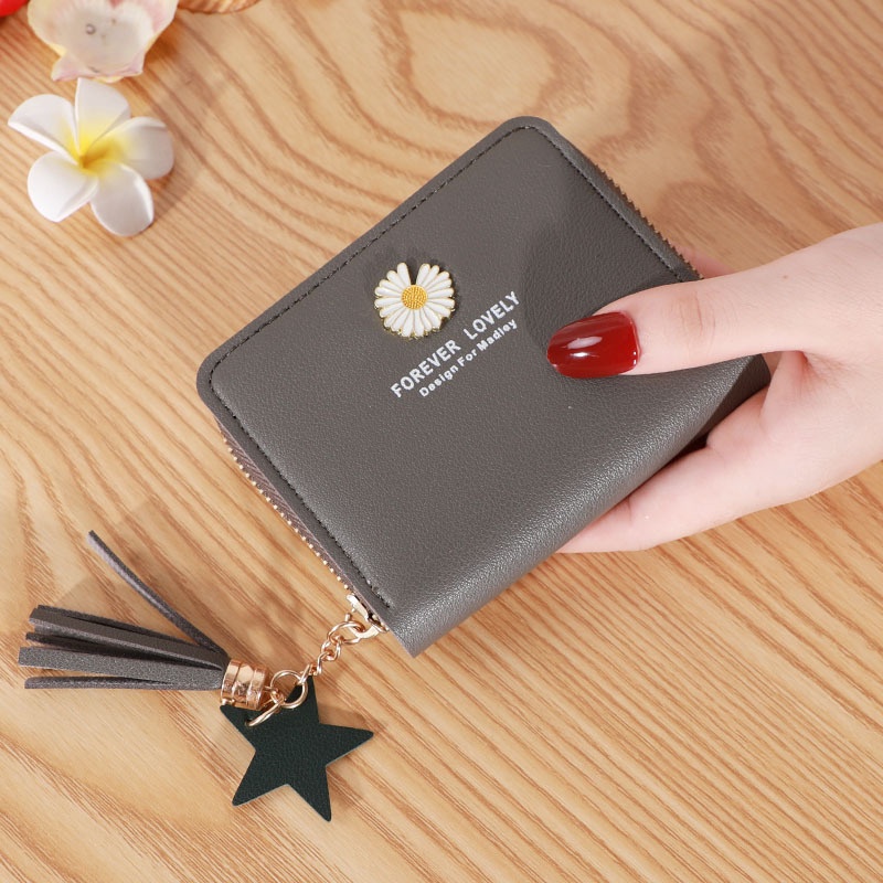 HC Dompet Wanita Kecil Motif Bunga Daisy Dompet Lipat Kecil Wanita import motif Bunga-HC6639 ABU 086