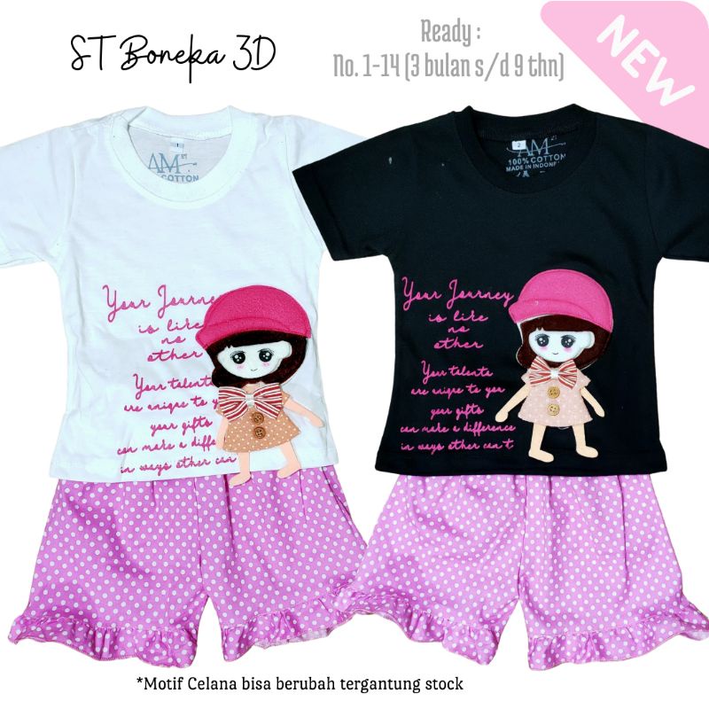 Setelan Anak Perempuan &quot;Boneka Girl 3D&quot; size 1-4 tahun  merk. Am27