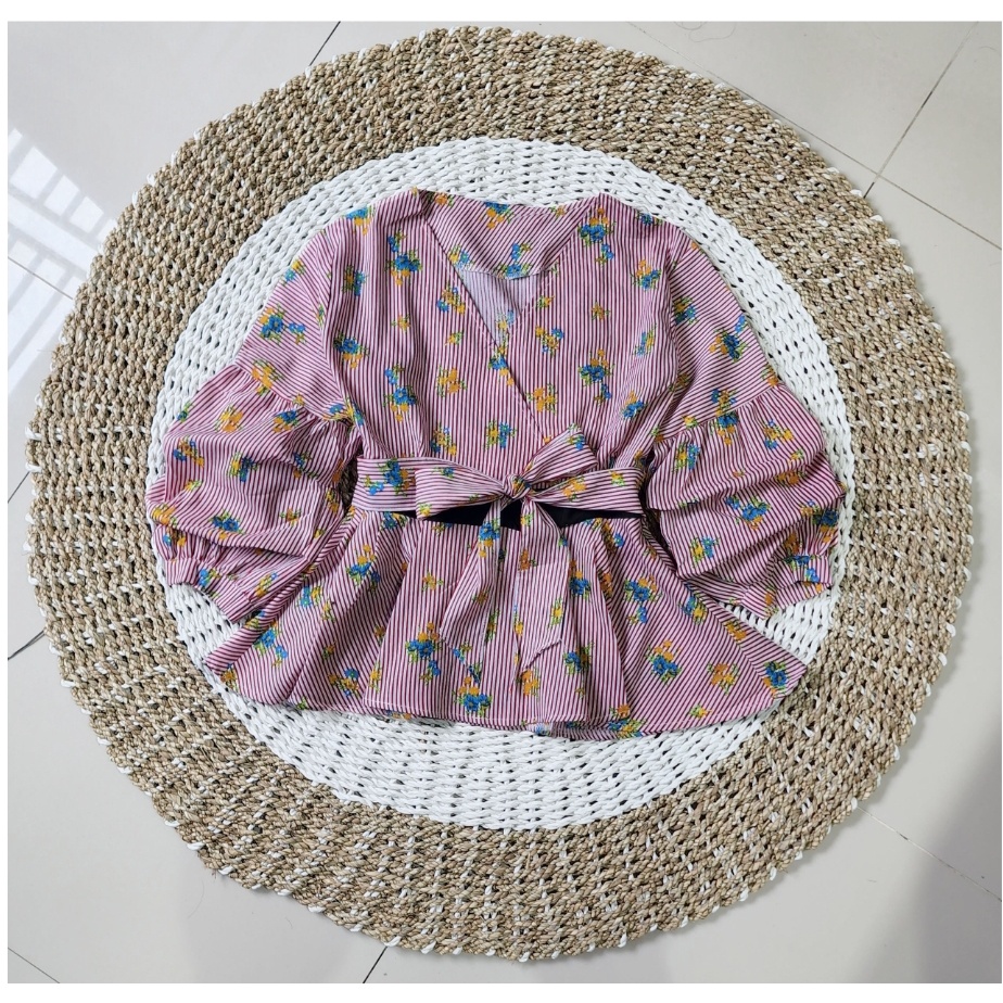 FWG - BLOUSE DAIMA / BLOUSE SALUR / BLOUSE KOREA / ATASAN TERBARU  / ATASAN WANITA-MERAH FLOW