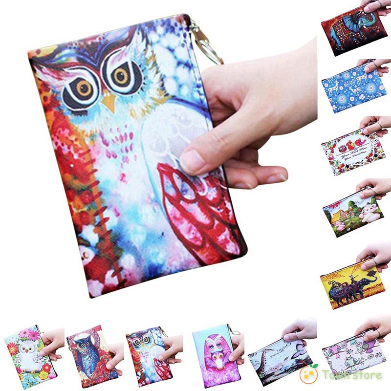 Dompet Koin Bahan Kulit Pu Motif Kartun Hewan Burung Hantu