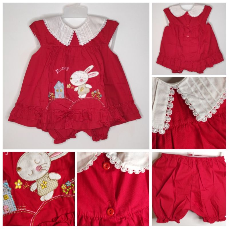 dress katun jepang 1 2 3 tahun all size LD 60 FREE celana motif kelinci rumah