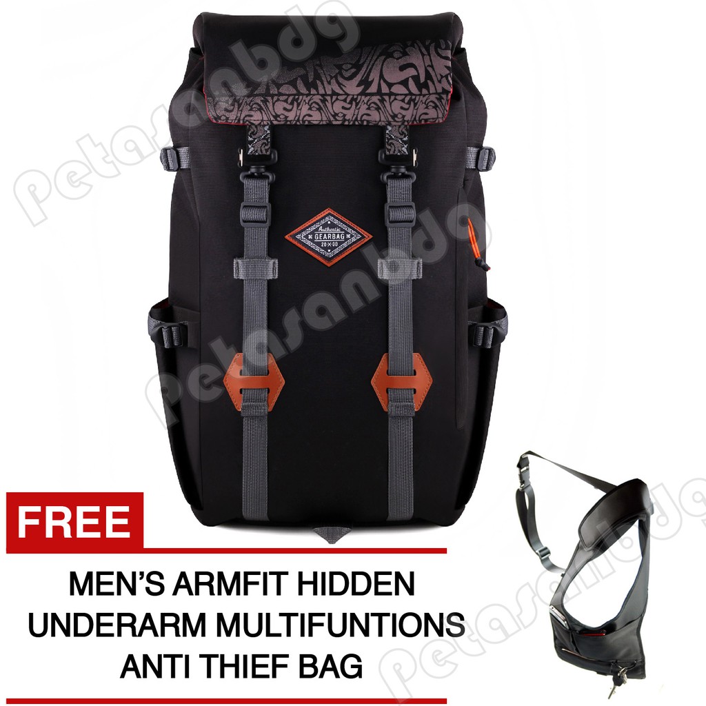 PTS -Gear Bag Eternity Mountaineering Backpack + FREE Men's Armpit Hidden Underarm Shoulder Bag - Black