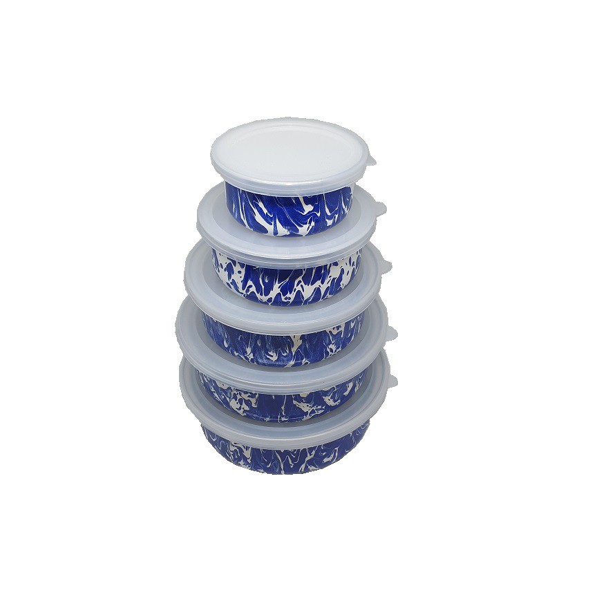 Kedaung Mixing Bowl Set 5 Pcs Loreng Mangkok Enamel - Biru