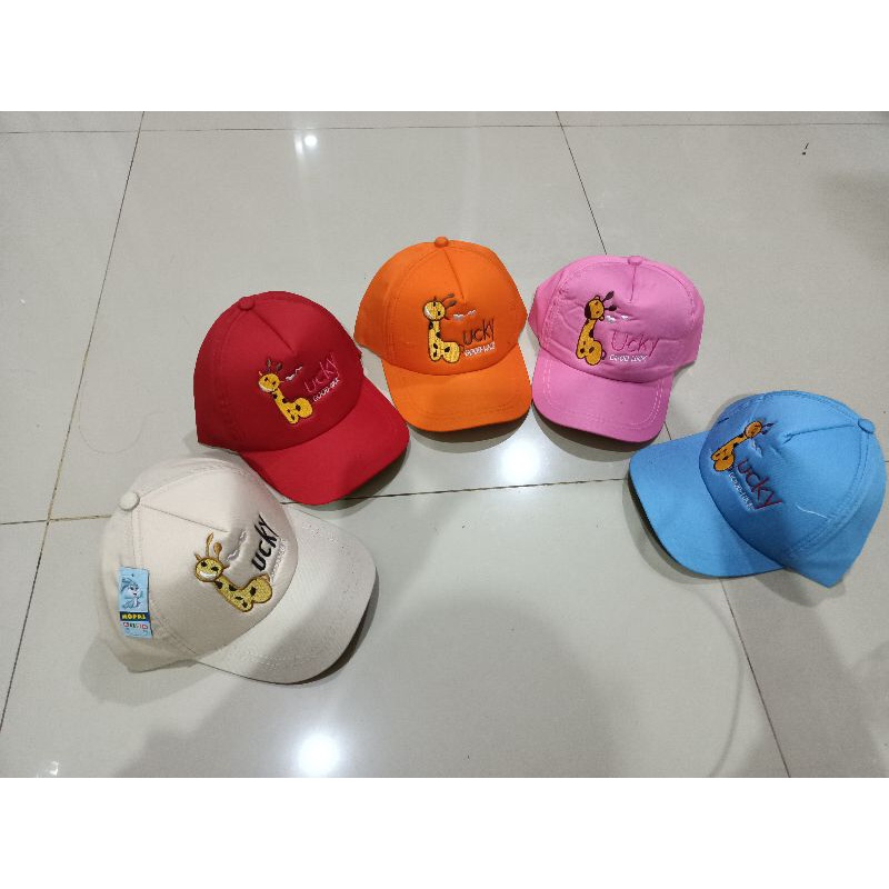 Topi anak bordir jerapah baseball Good lucky usia 2-10 tahun