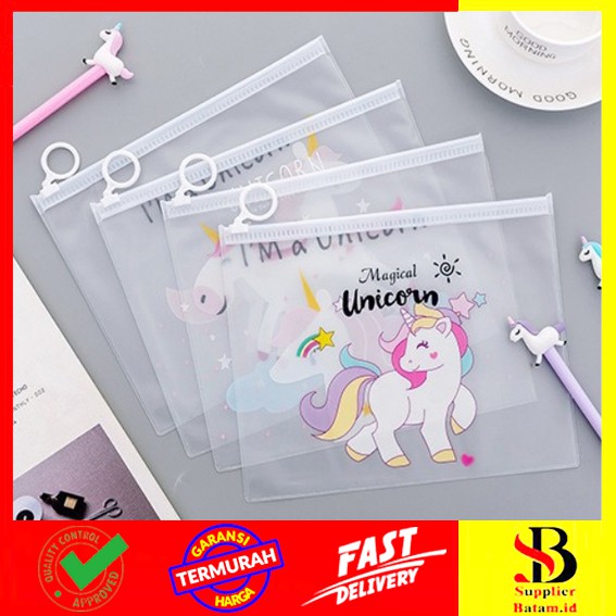 

Tempat Pensil Transparan Unicorn & Pink Panther / Map File Unicorn / Zipper Bag