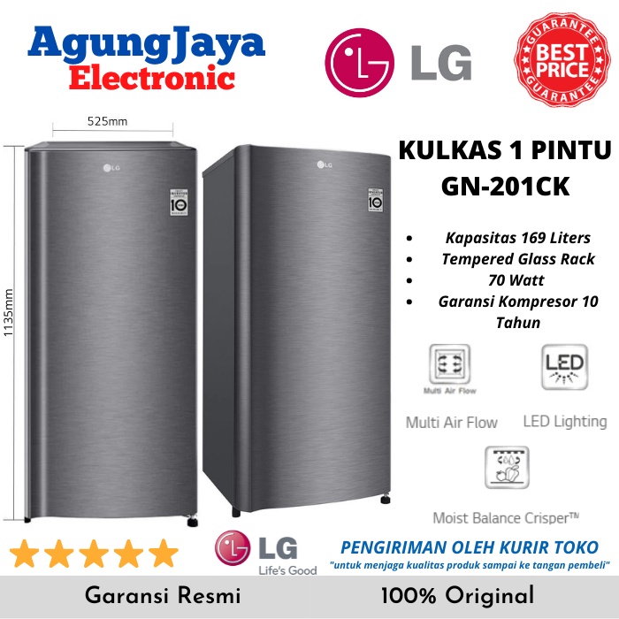KULKAS LG GN-201CK 169 LITERS LEMARI ES 1 PINTU GN201CK (FREE ONGKIR CILEGON)