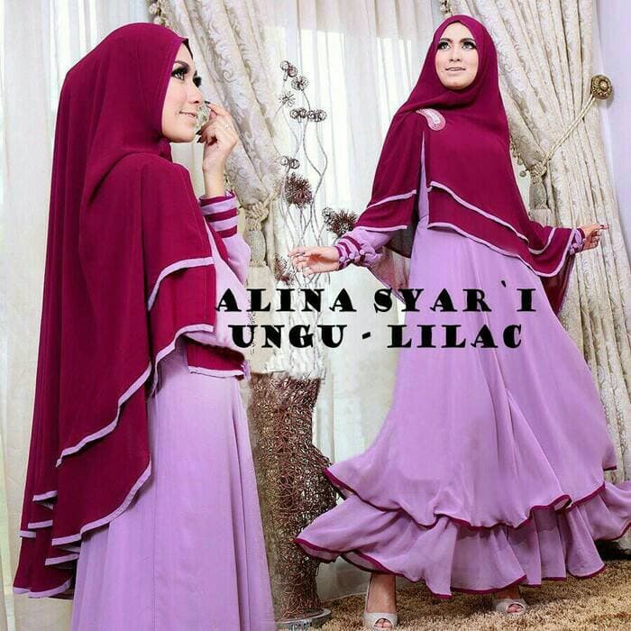 Fashion Muslim Baju Gamis Busana Muslim - ALINA SYARI UNGU LILAC BERGO NO PAD BUSUI