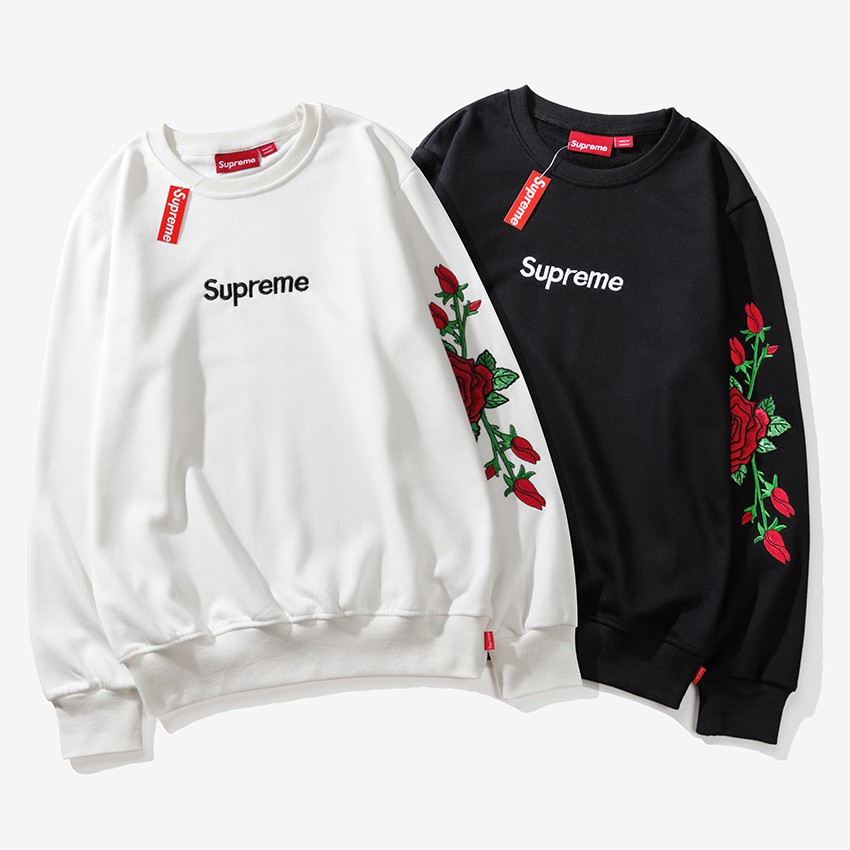  Sweater  Kaos  Unisex Model Supreme Motif  Bordir Bunga  Mawar 