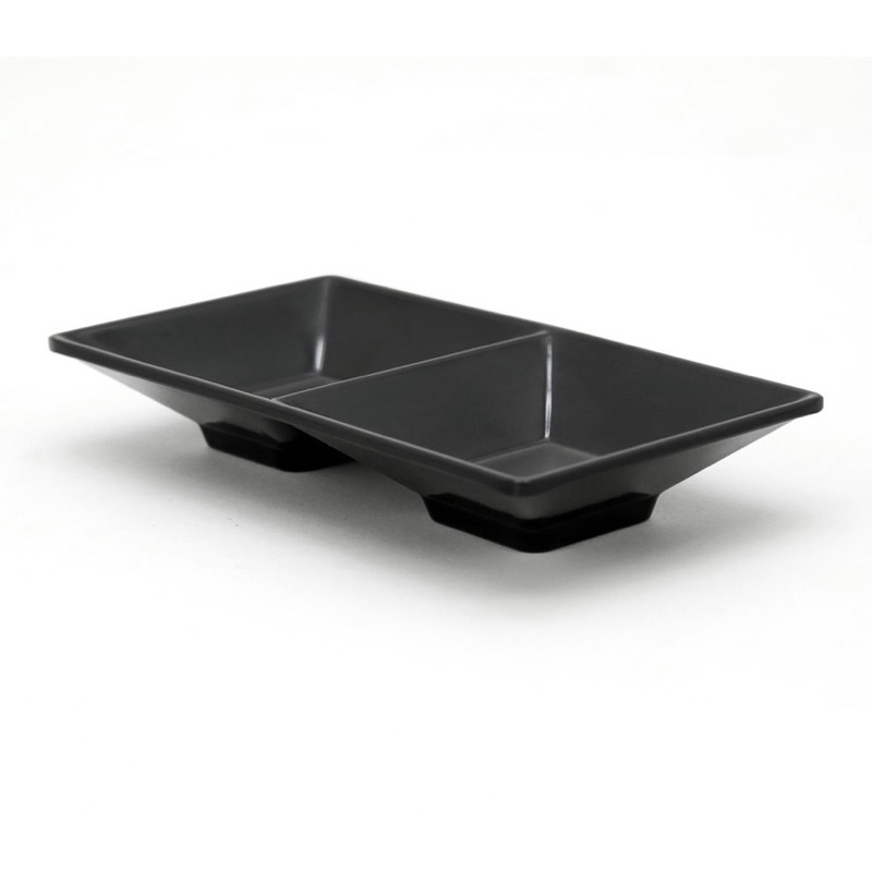 Piring Sambal Sekat 2 ONYX | Piring Bumbu Melamin | 2 Partition Square Condiment Dish Hitam 5.5”