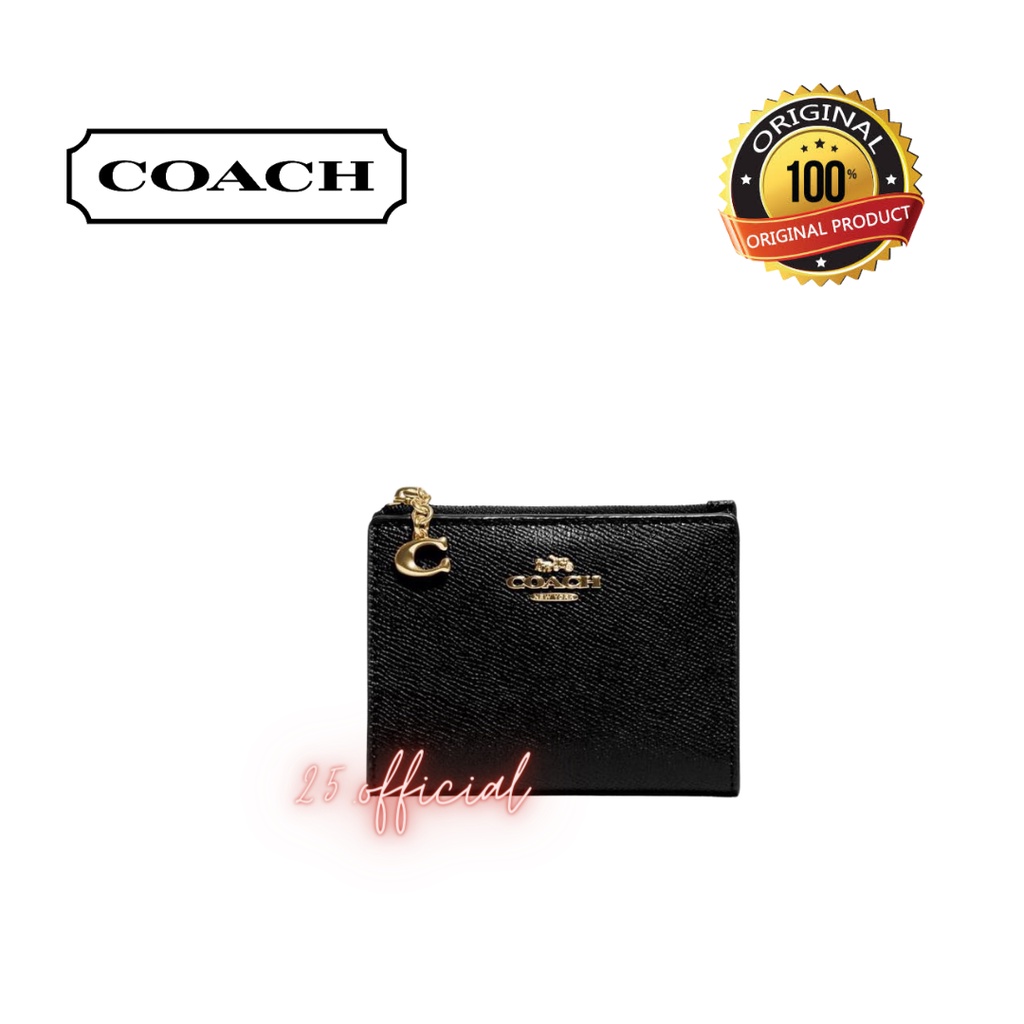 [ORIGINAL] COACH Snap Card Case Wallet In Leather Black / Dompet Coach Wanita Original / Coah Wallet