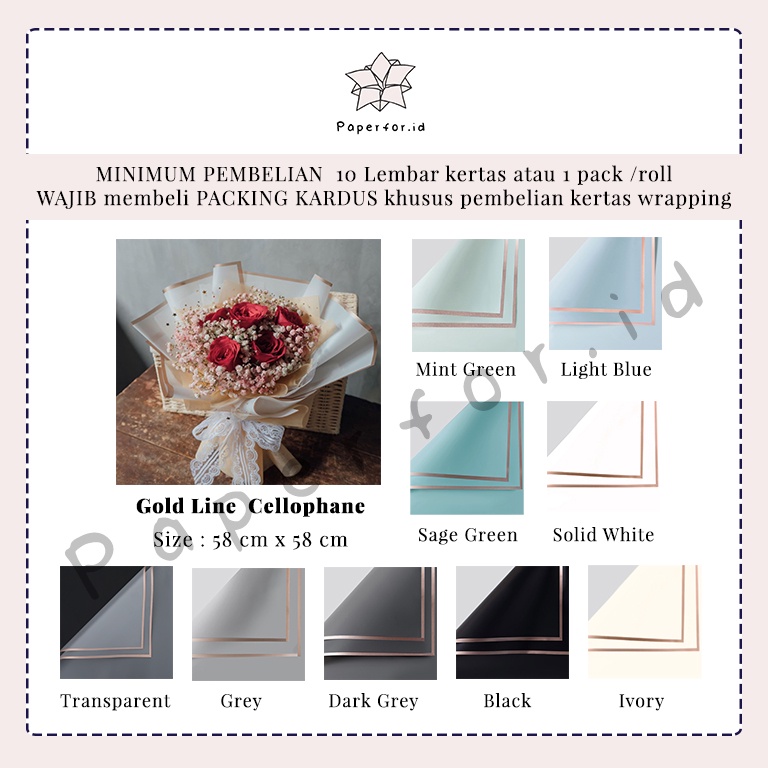 Kertas Buket Bunga Cellophane Bucket Wrapping Paper Florist Gold Line Ecer