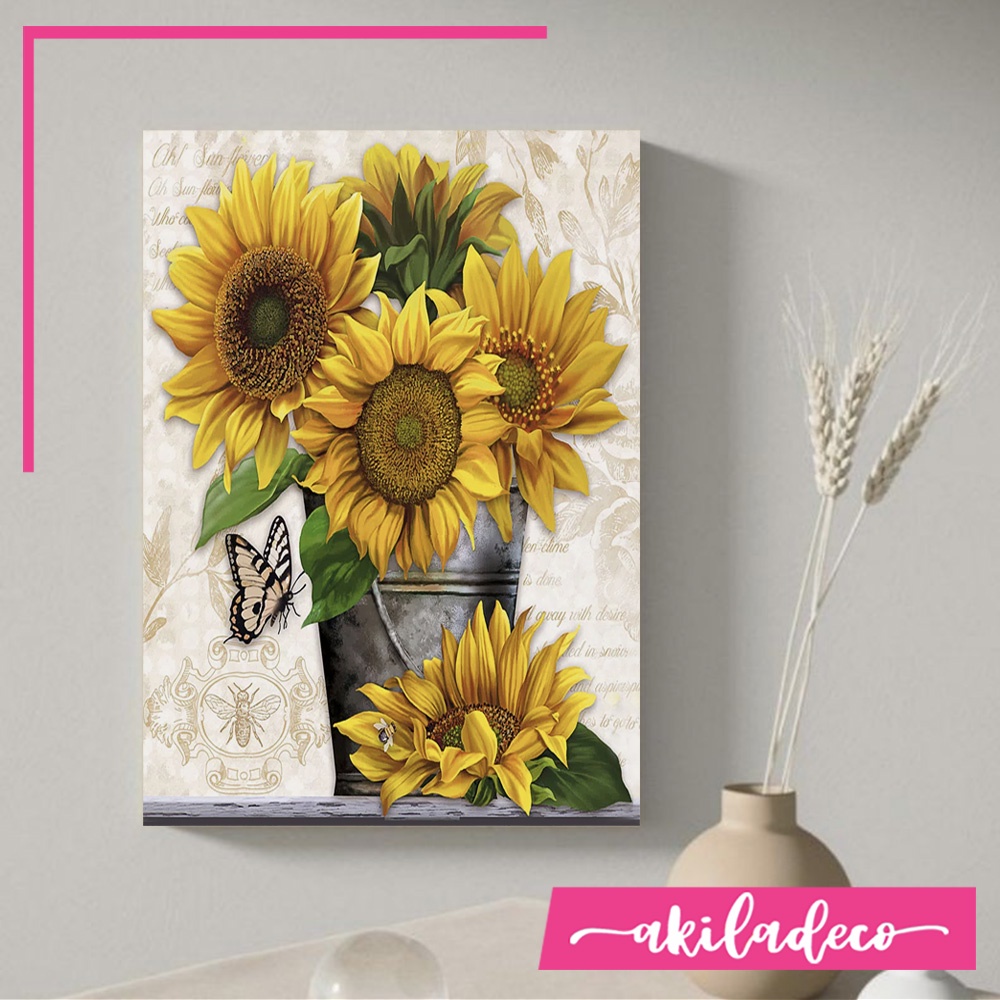 Pajangan Dinding Kayu Poster Sunflower Ruang Tamu Dekorasi Hiasan Rose Flower Rumah Kantor Moderen