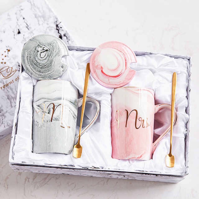 CANGKIR GELAS  COUPLE  MR MRS MUG COUPLE  KERAMIK  MARBLE 