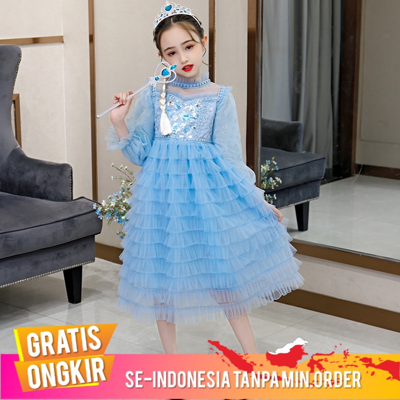 Gaun Anak Anak Perempuan Gaun 2021   Frozen Elsa Lengan Panjang Kue Ulang Tahun Halloween Gaun Anggu