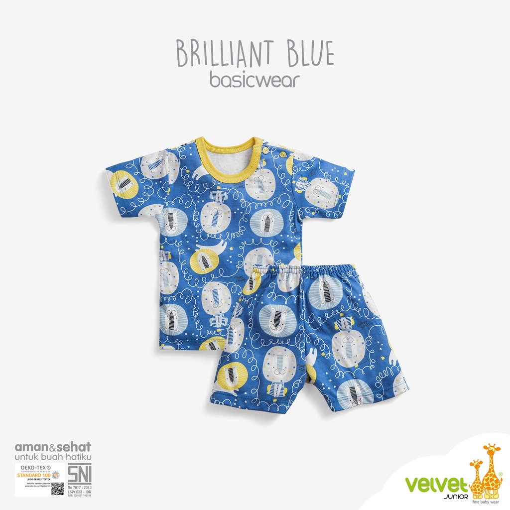 3 Set Velvet Junior PENDEK COURAGE Terbaru | Setelan Kaos Celana Pendek Anak Basic Wear Piyama | Sguna BRILLIANT BLUE