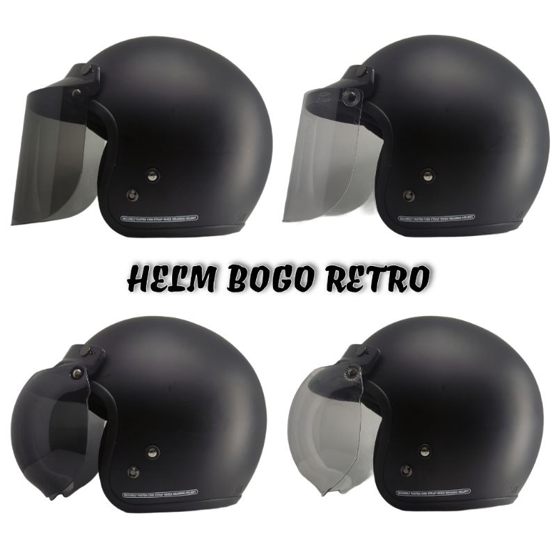 HELM BOGO RETRO BLACK DOFF MOTOR SNI