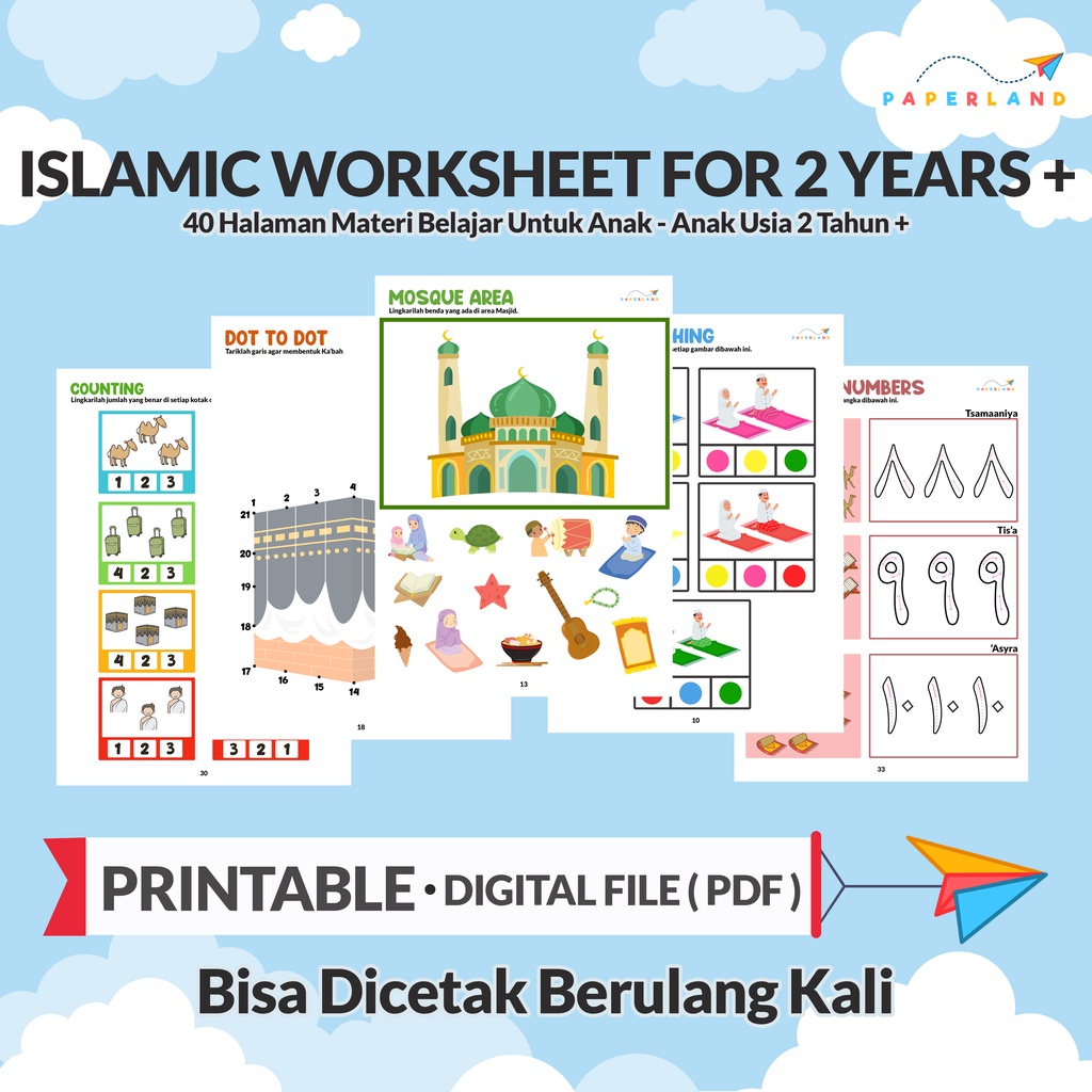 [PDF] Worksheet Anak 2 thn + (Tema ISLAMI) Lembar Kerja Anak (Produk Digital)