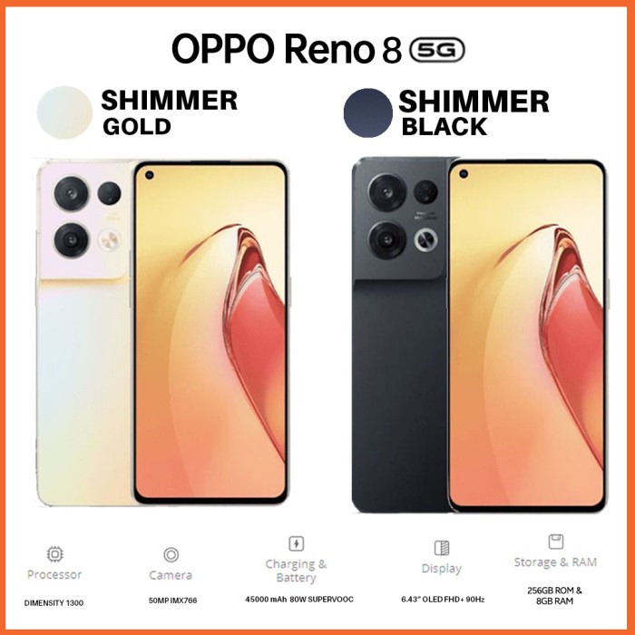 OPPO RENO 8 5G &amp; 4G RAM 13GB 8GB + 5GB ROM 256GB 13/256 8/256 GB GARANSI RESMI