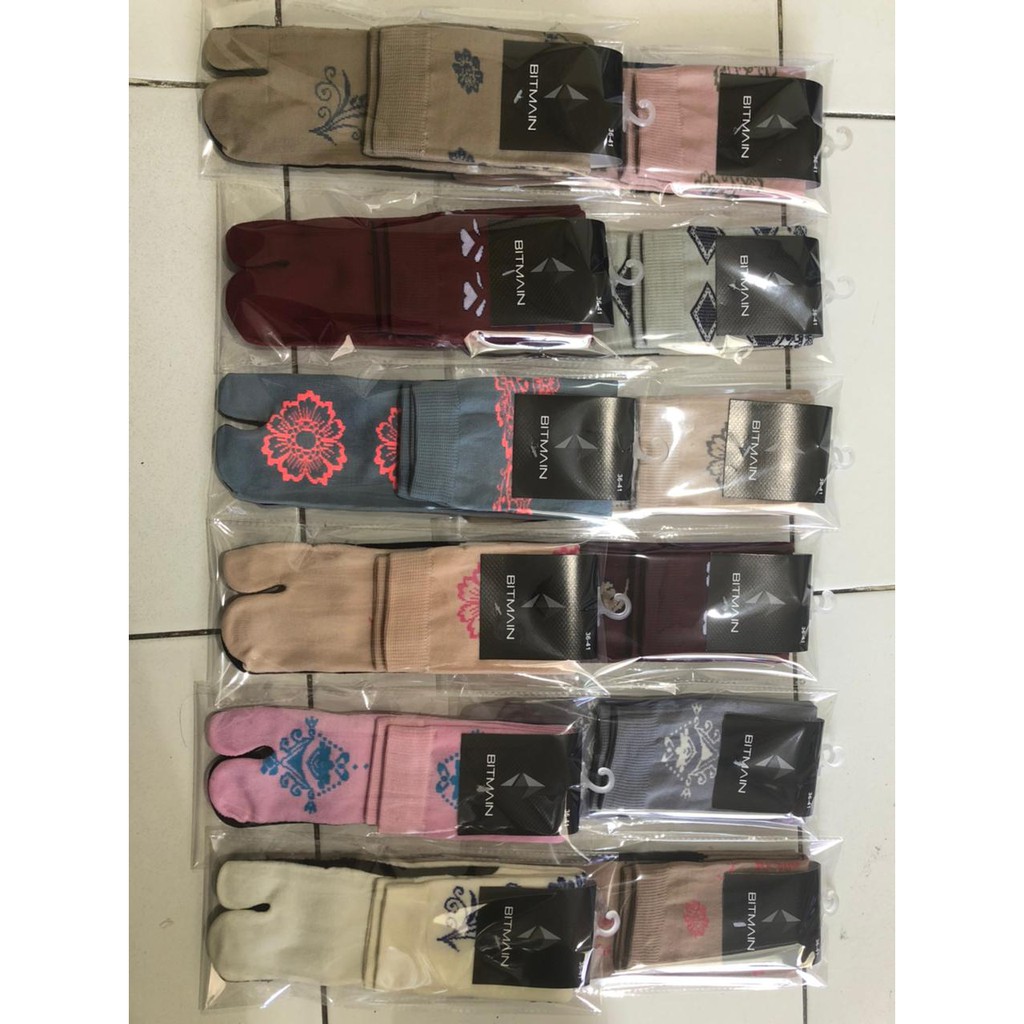 kaos kaki jempol muslimah motif warn bahan nylon / kasokaki jari muslimah motif hena telapak hitam