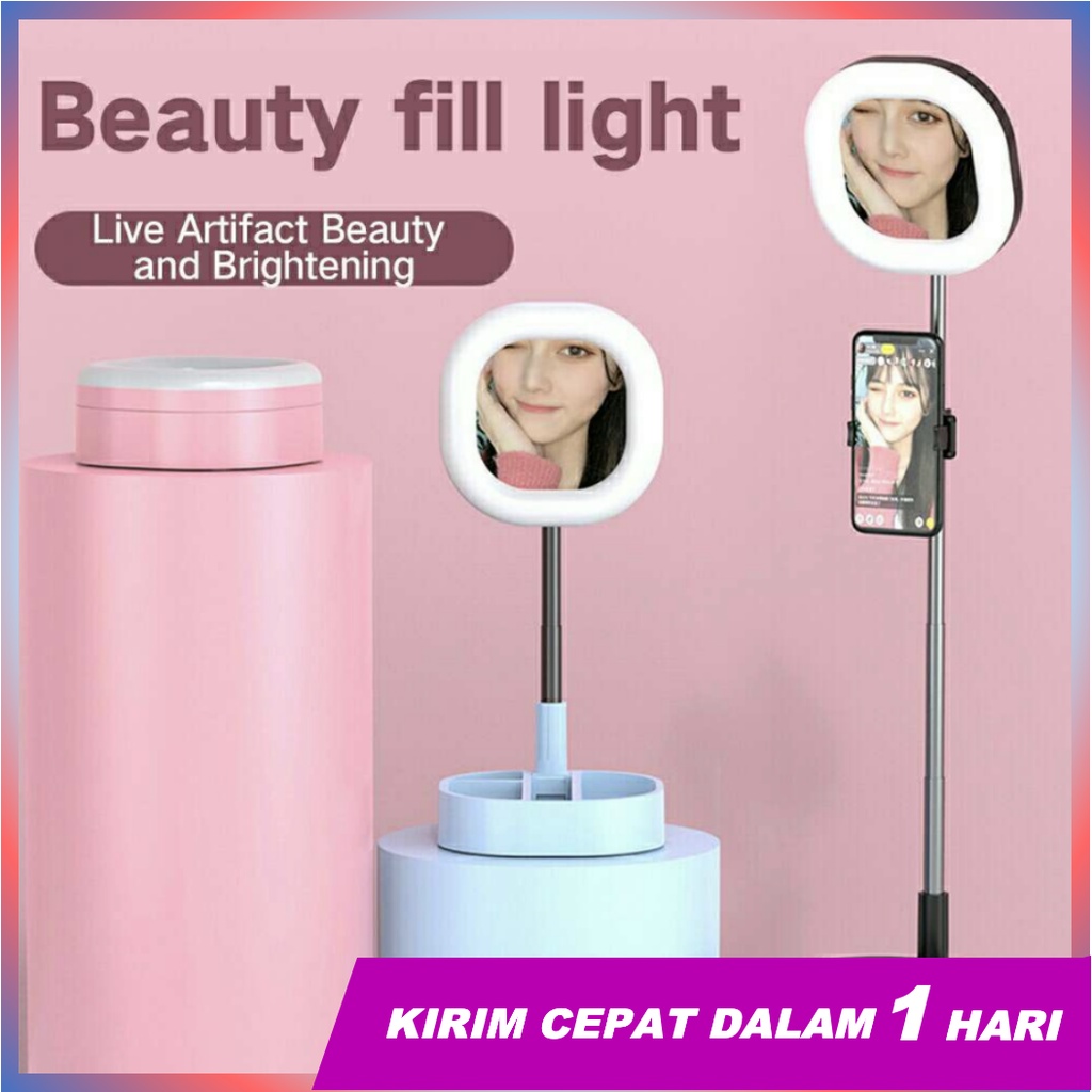 SUPER66 live streaming light, selfie light dengan holder, portable ring light, lampu make up Y3