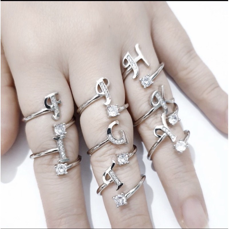 Cincin huruf perak 925 lapis emas putih cincin inisial perak 925 cincin abjad