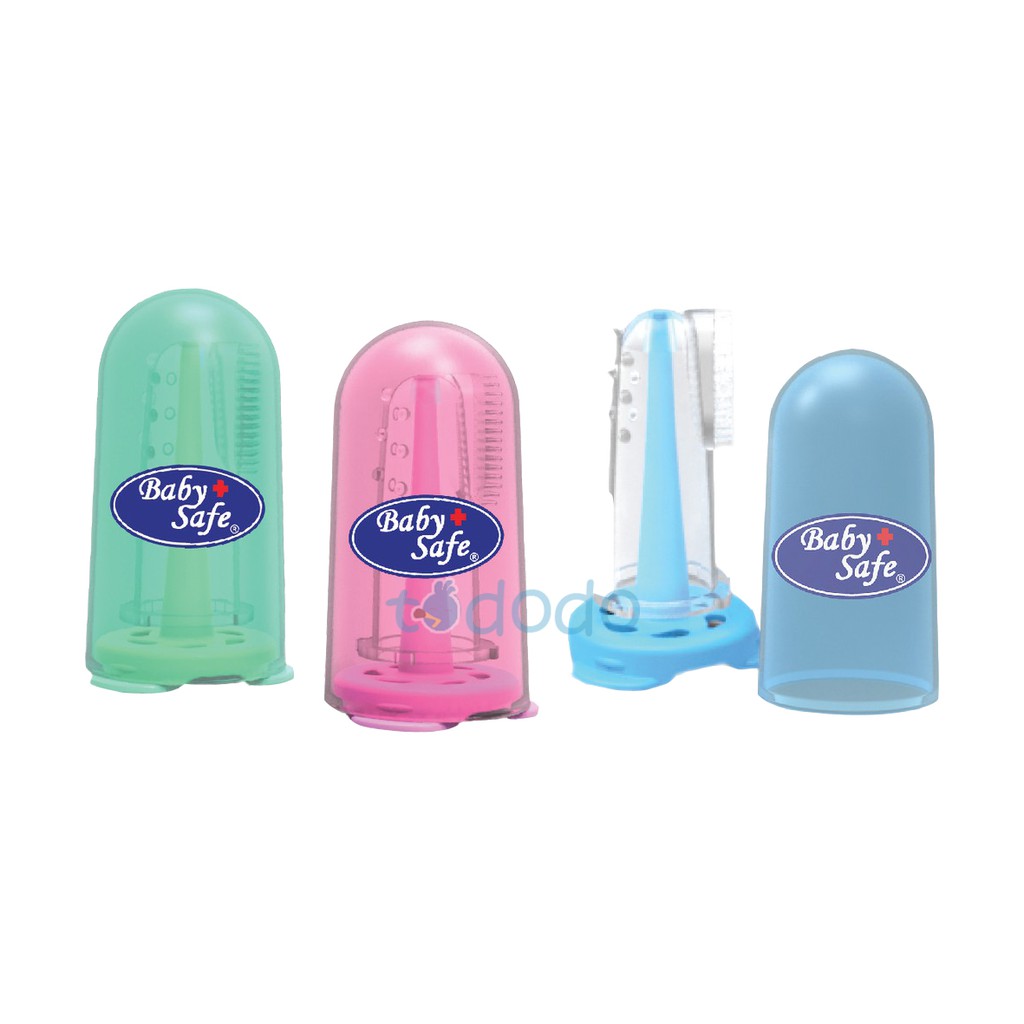 Sikat Lidah Bayi Baby Safe TB002 Finger Toothbrush With Rack / Sikat Gigi Jari Silikon