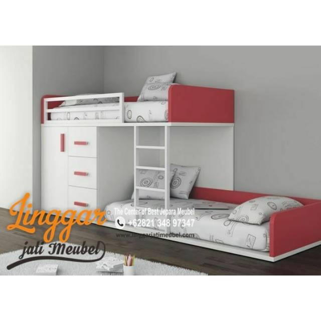 Tempat tidur tingkat bed tingkat kombinasi drawer almari lemari duco anak double bed bunk bed murah