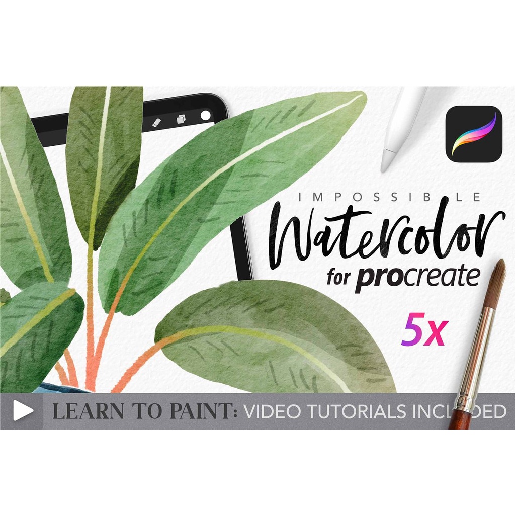 Procreate Brush - Impossible Watercolor Brush Pack Premium Kit + Watercolor Canvas Free Update