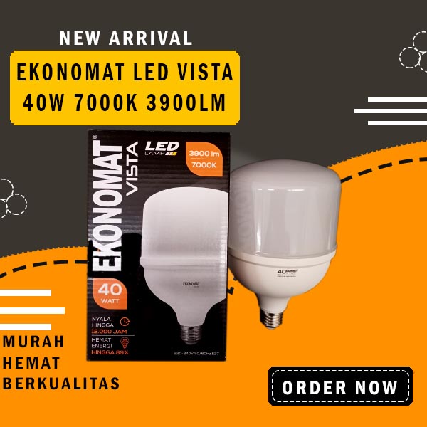 LAMPU LED EKONOMAT VISTA 40W 3900LM 7000K PUTIH T- BULB / MURAH HEMAT LAMPU BOHLM LONJONG KOTAK
