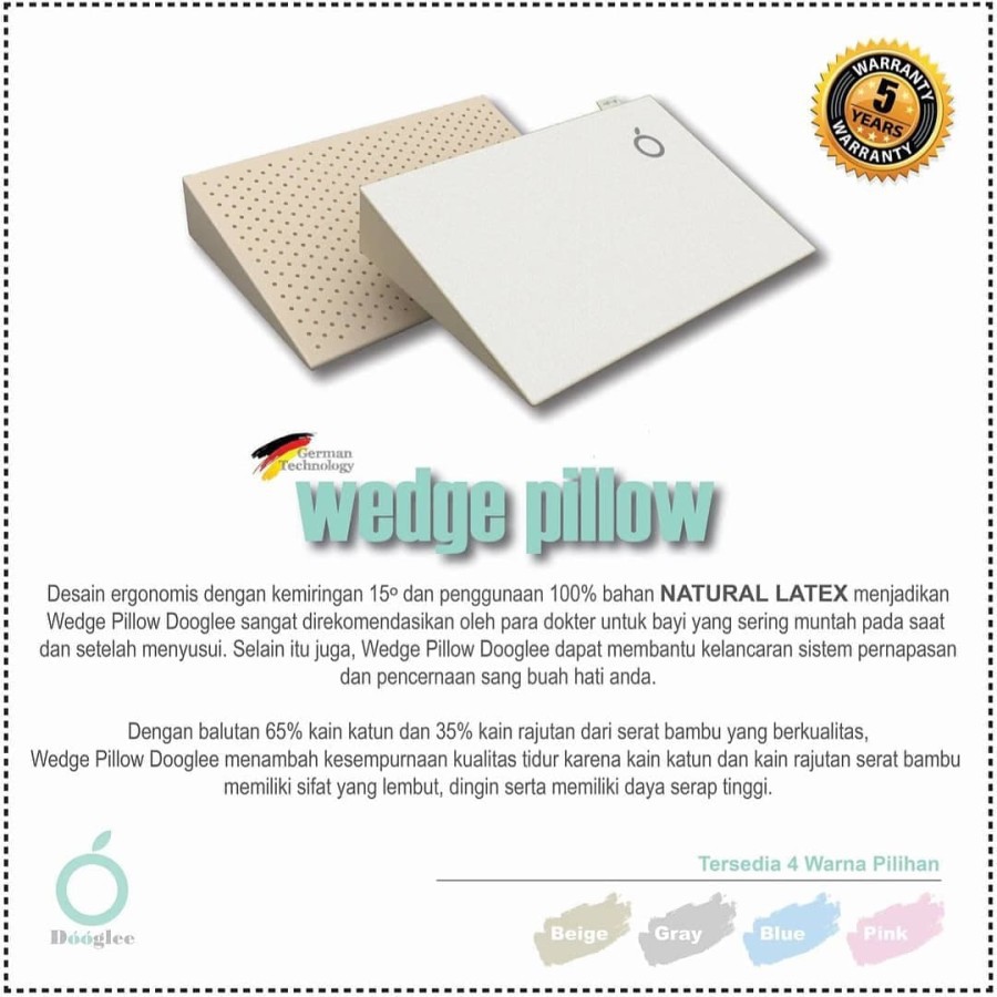 Dooglee Wedge Pillow / Bantal Bayi Latex / Bantal Anak latex / Bantal Menyusui