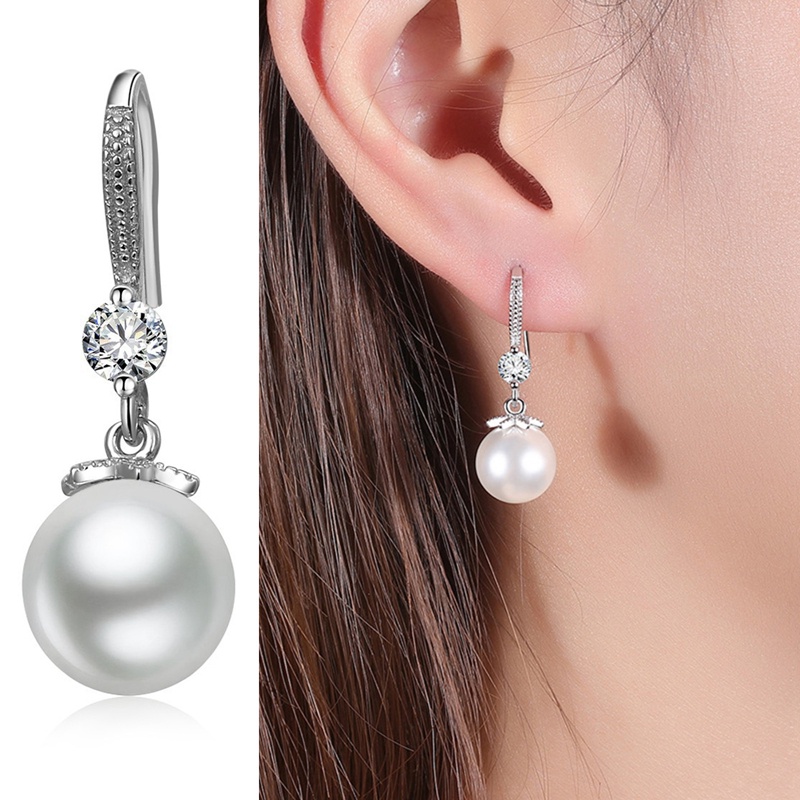 Anting Gantung Panjang Sterling Silver 925 Dengan Mutiara + Cubic Zirconia Untuk Wanita