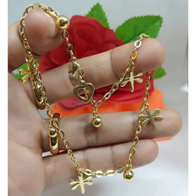 Gelang Tangan / Kaki Wanita Cewek Titanium emas gold capung cewe perempuan asli original anti karat