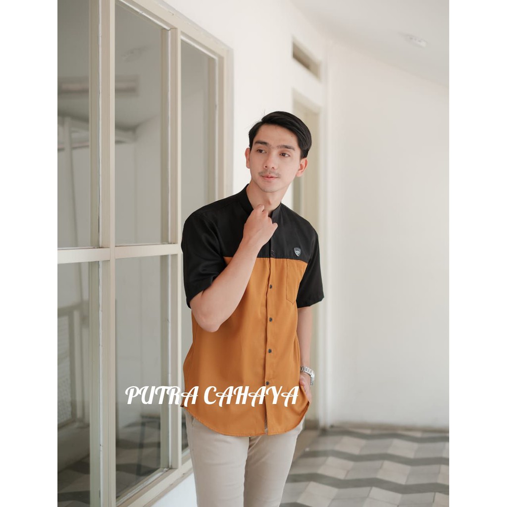 Baju Koko Kurta Dewasa Lengan Pendek Material Catton Adem Serap Keringat terbaru koko pakistan-HITAM KUNYIT