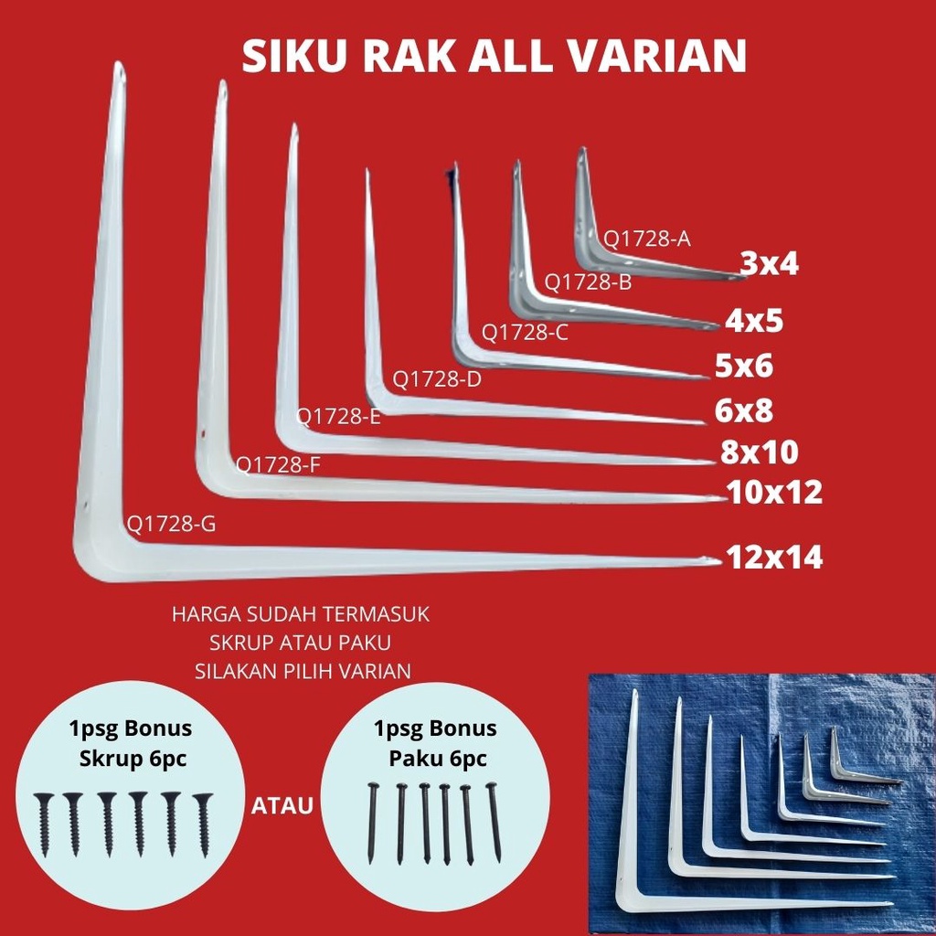 Siku Rak Putih Folding Bracket Siku penyangga rak dekorasi ruangan bracket ambalan putih varian size