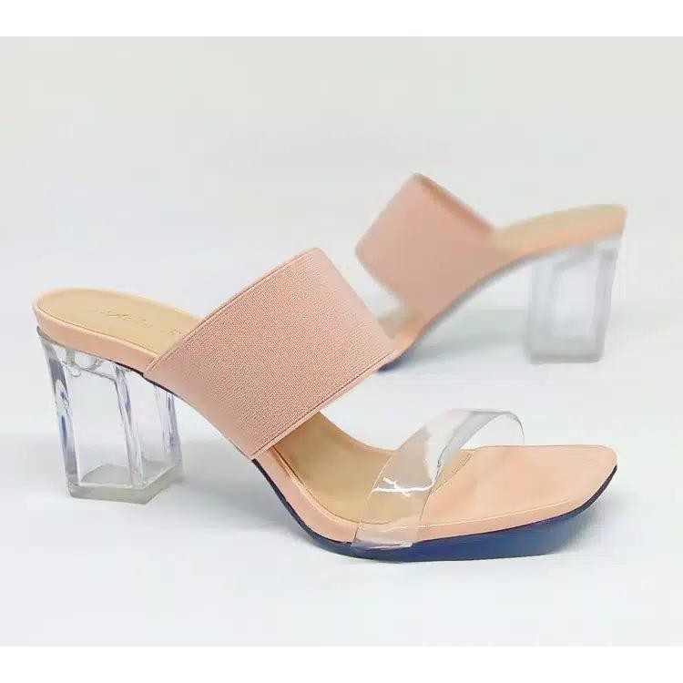 Heels kaca jelly transparant kombinasi karet  YR 39