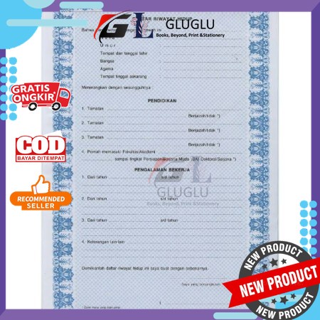 

Kertas Daftar Riwayat Hidup (Perpak = 100 lbr)