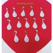 Liontin perak asli 925 tetesan air/Buah kalung model oval mata zircon putih full/Silver 925 lapisan 