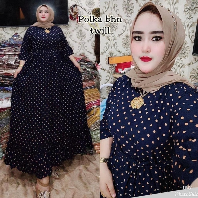 [Tebal Anti Sobek]Gamis jumbo cabutan busui polka