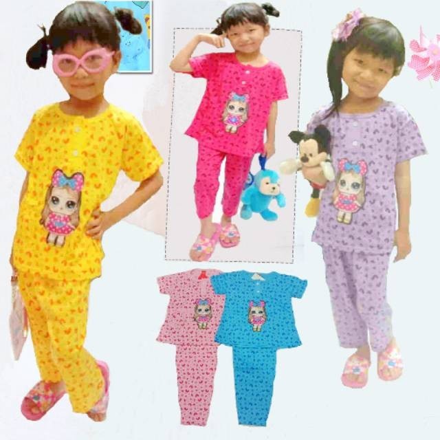 Baju Tidur Anak lampu led nyala diboneka lol/Baju tidur umur 4-6tahun/ - Pink, 4-6tahun