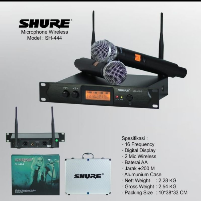 mic wireless shure sh444 free koper aluminium double mic handle shure sh 444 wireless microphone mic tanpa kabel karaoke ktv