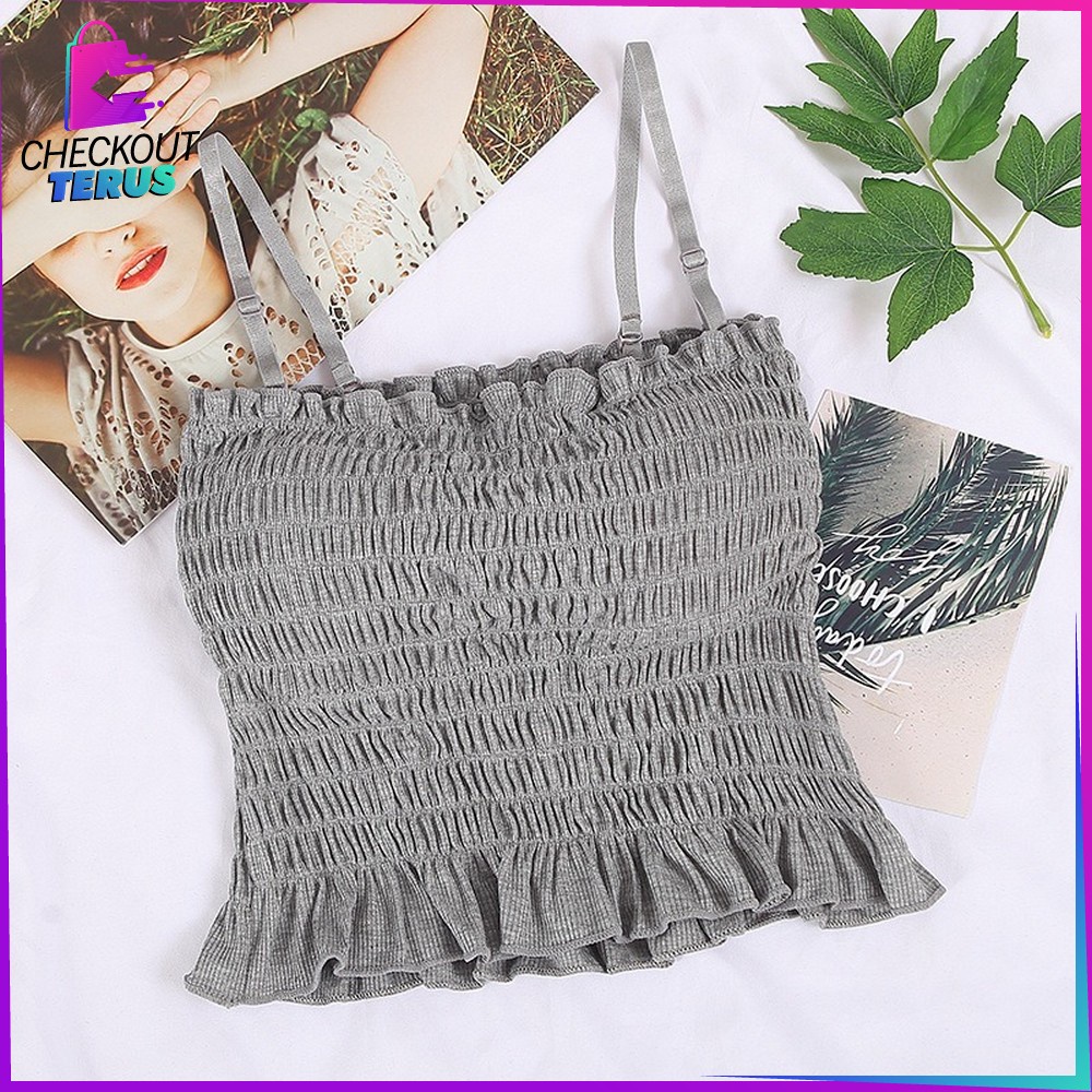 CT P107 Tank Top Crop Top Bra Korea Style Bahan Katun Bra Kembem Tanpa Tali Bisa Lepas Pasang Bra Tengtop Fashion Wanita Tanpa Kawat Bra Crop Top