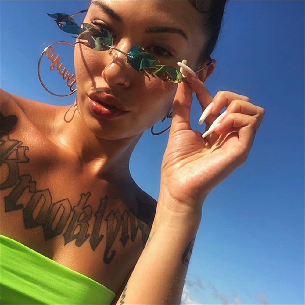 ROW UV 400 Fashion Sunglasses Trending Wave Sun Glasses Fire Flame Streetwear Women Men Narrow Sunglasses Eyewear Rimless