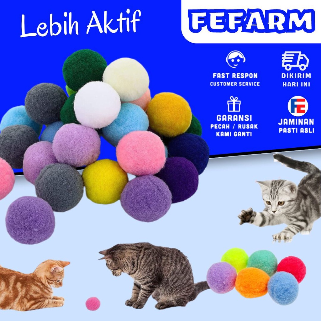 BOLA BULU MINI MAINAN KUCING BOLA KUCING BOLA BULU KUCING MAINAN TIKUS KUCING CAT TOY CAT BALL FEFARM