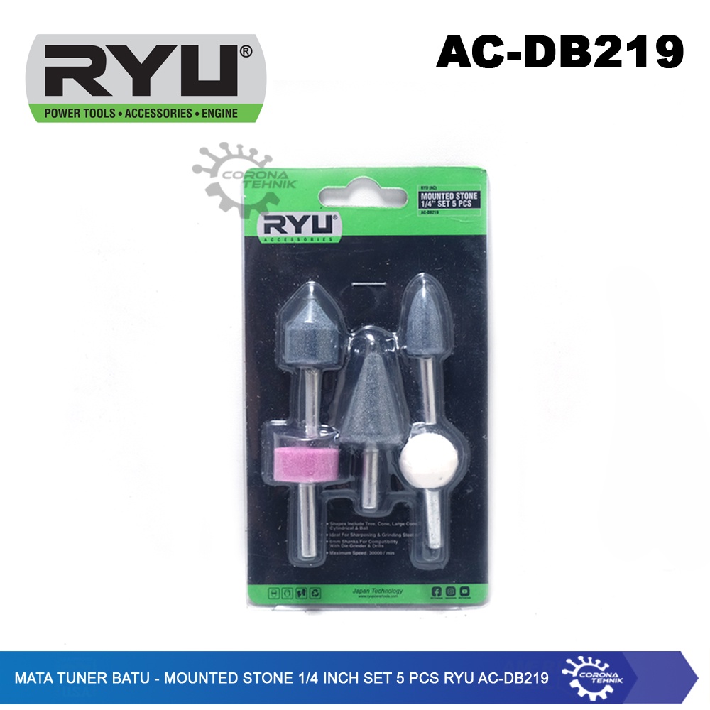 Ryu AC-DB219 - Mata Tuner Batu - Mounted Stone 1/4 Inch Set 5 Pcs