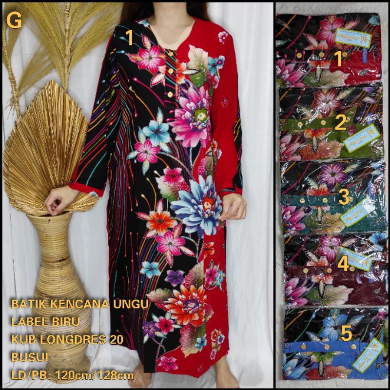LONGDRESS LENGAN PANJANG KENCANA UNGU LABEL BIRU ORIGINAL DASTER BATIK KU LD 120 CM PB 130 CM