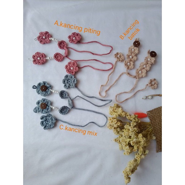 strap tali masker hijab/ kalung masker konektor pengait  tali masker hijab rajut 2 in 1,READY STOK