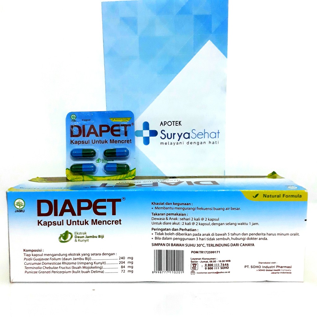 DIAPET Kapsul (1 Strip isi 10 kapsul) Jamu Untuk Diare / Mencret