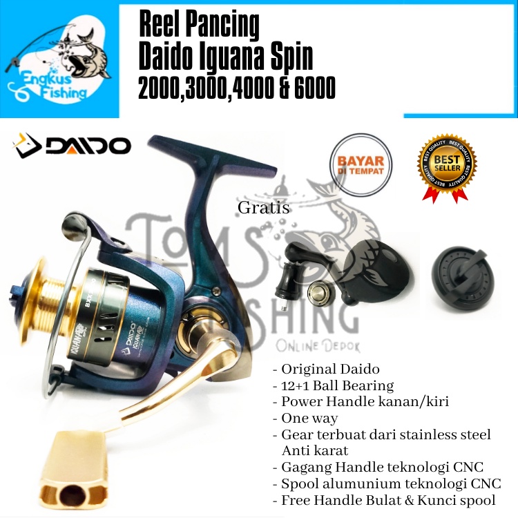 Reel Pancing Daido Iguana Spin 4000 &amp; 6000 (12+1Bearing) Banyak Bonus Murah - Engkus Fishing